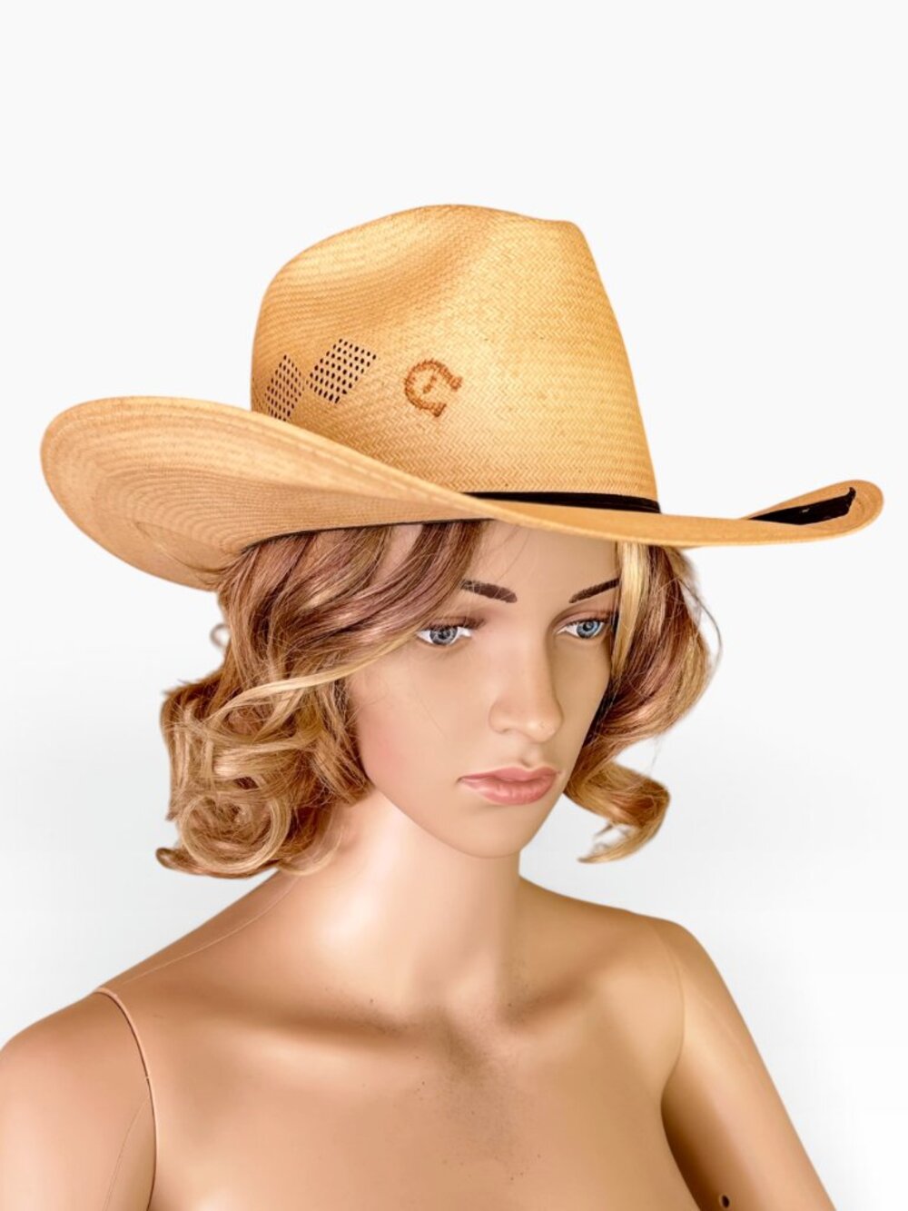 Charlie 1 Horse Genuine Shantung Straw 3 Diamond Vented Western Hat 22.5 inch